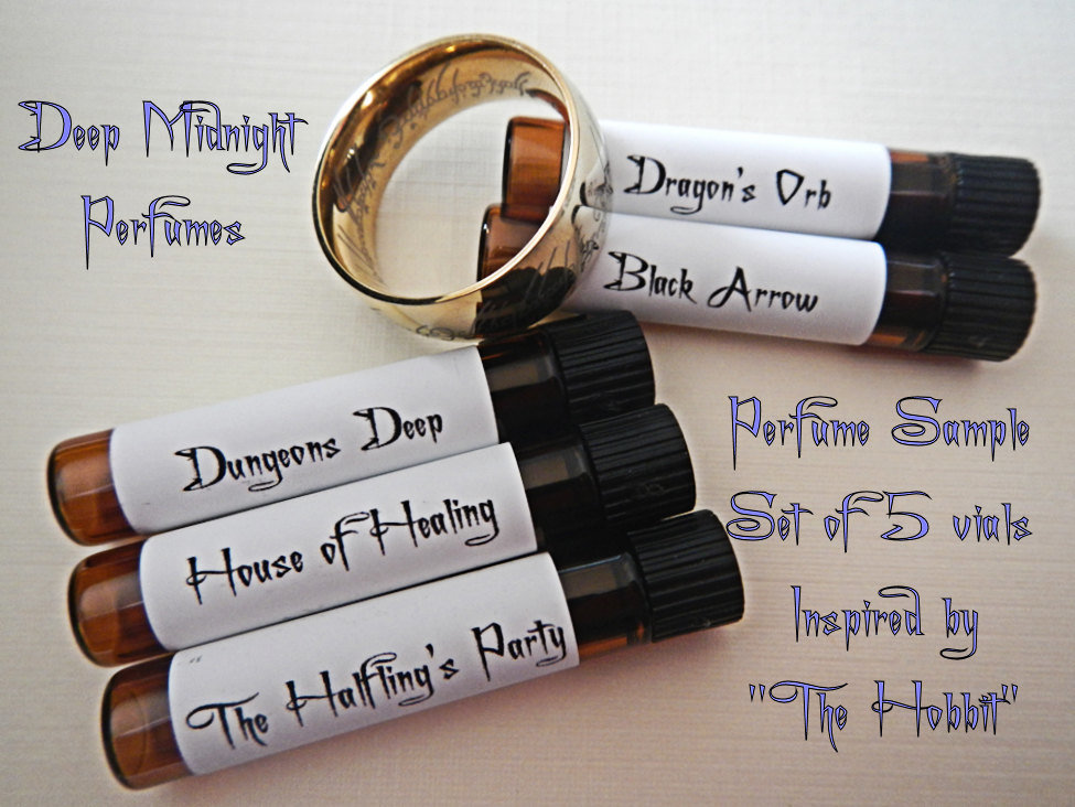 THE HOBBIT inspired PERFUME Sampler Set - Five Sample Vials