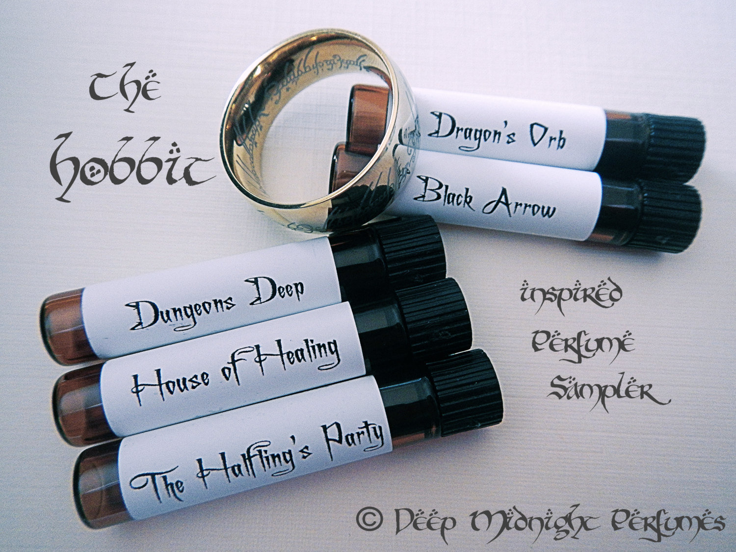 THE HOBBIT inspired PERFUME Sampler Set - Five Sample Vials