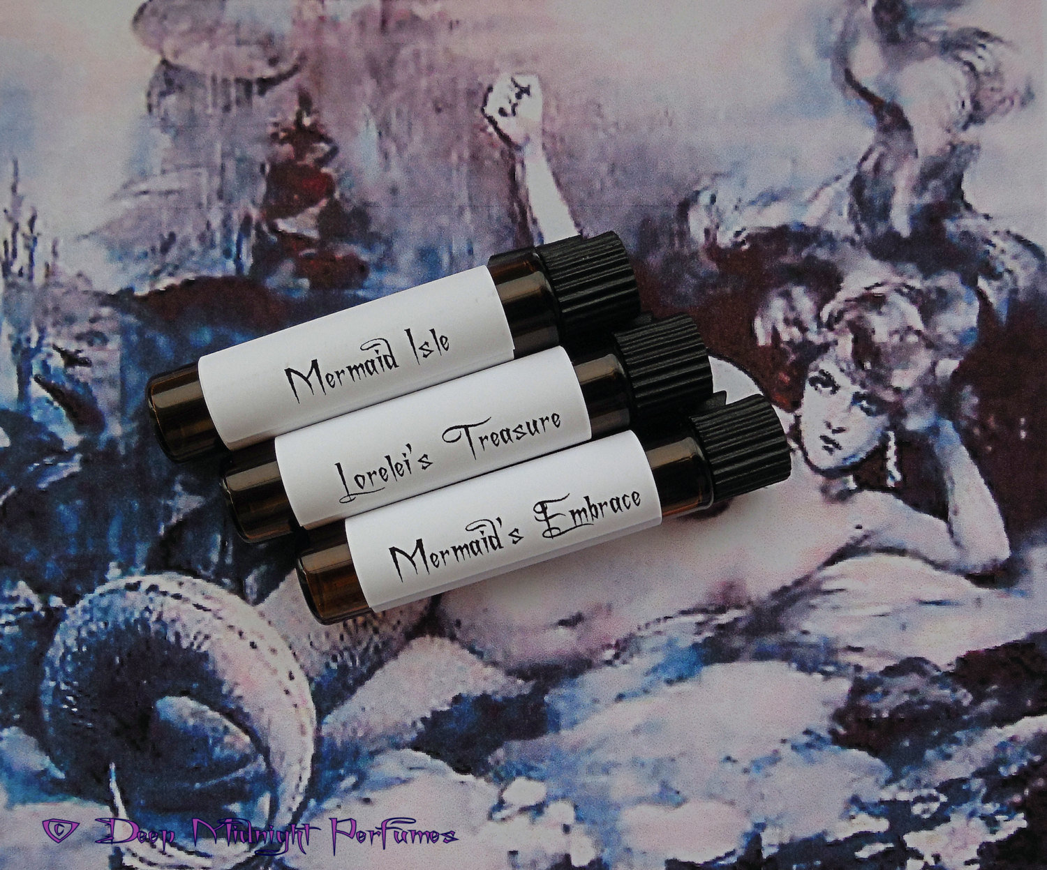 MERMAIDS Perfume Sampler Set - artisan perfume samples - Deep Midnight Perfumes