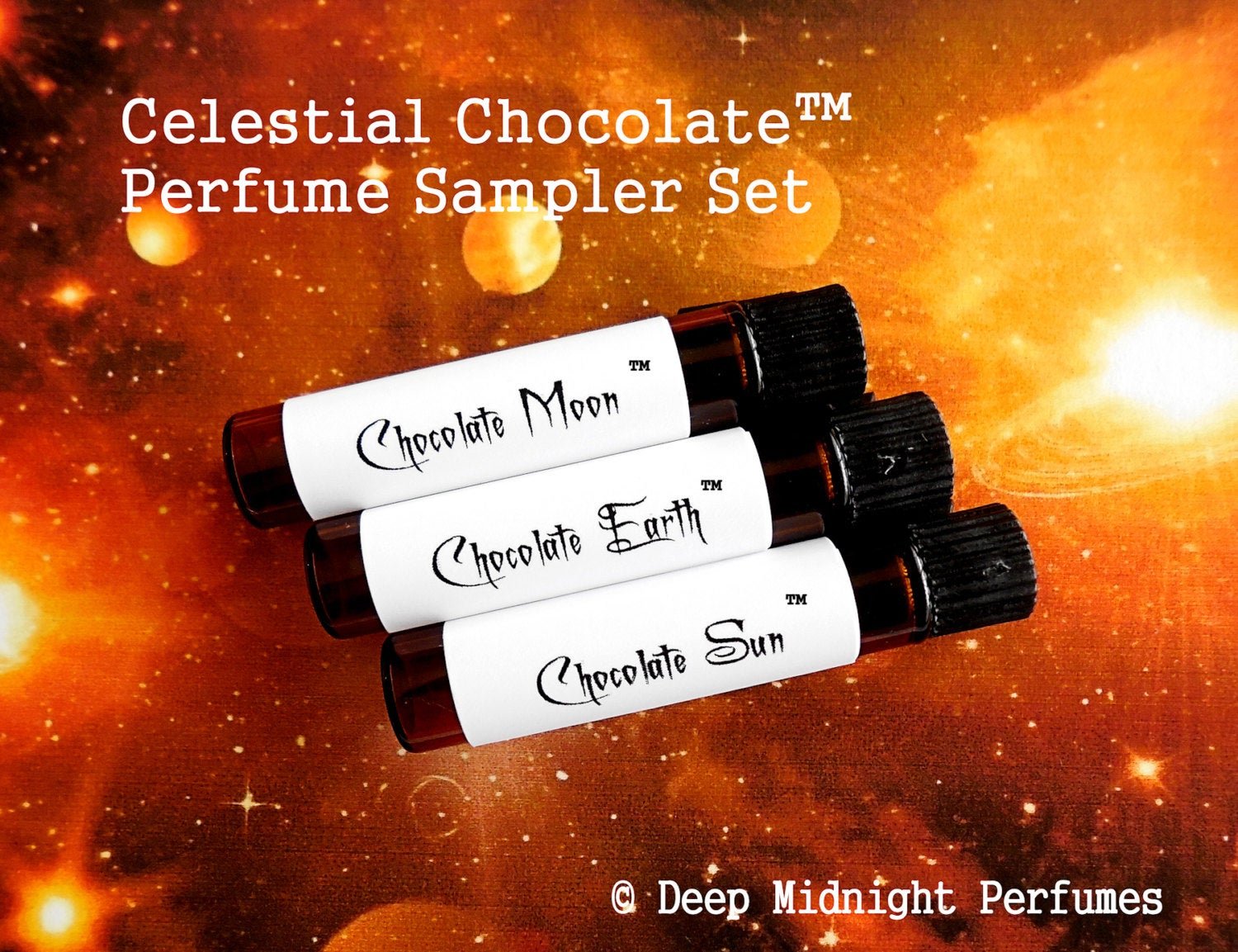 Celestial Chocolate™ Perfume Sampler Set - Chocolate Perfume - Artisan Perfume - Deep Midnight Perfumes™