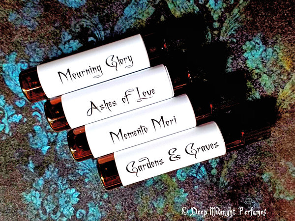 VICTORIAN MOURNING™ Perfume Sampler Set - Four Sample Vials - Deep Midnight Perfumes - Artisan Perfume