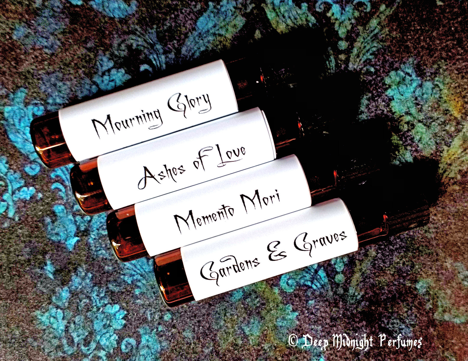 VICTORIAN MOURNING™ Perfume Sampler Set - Four Sample Vials - Deep Midnight Perfumes - Artisan Perfume — half dram (2ml) vials