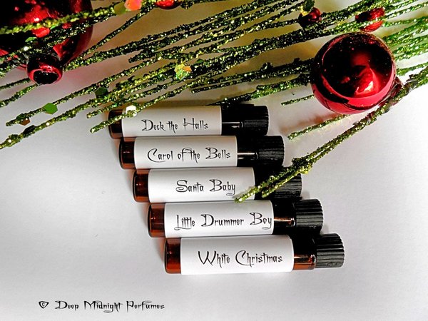 CHRISTMAS MEDLEY™ Perfume Sampler - Set of Five Sample Vials - Holiday Perfume - Winter Fragrance - Christmas Perfume — half dram (2ml) vials