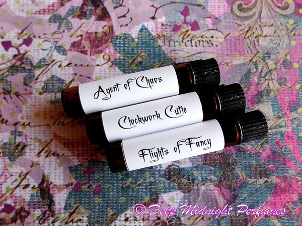 Steampunk Gals Perfume Sampler set of THREE VIALS - Victorian Perfume - Steampunk Perfume — half dram (2ml) vials