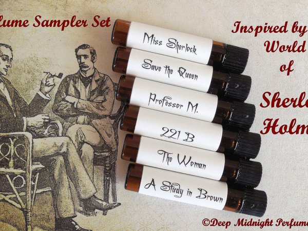 SHERLOCK HOLMES inspired PERFUME Sampler -  Set of Six  Sample Vials - Victorian Perfume — half dram (2ml) vials