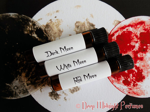 TRIPLE MOON™ Perfume sample set of three mini Vials, Gothic Perfume, Fantasy Perfume — half dram (2ml) vials